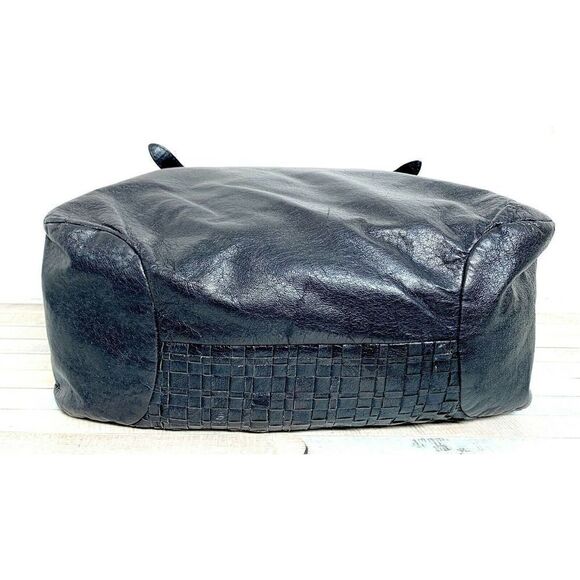 Elliott Lucca WOVEN BLACK GENUINE LEATHER ZIP TOP SHOULDER BAG HANDBAG HOBO TOTE - Picture 6 of 10